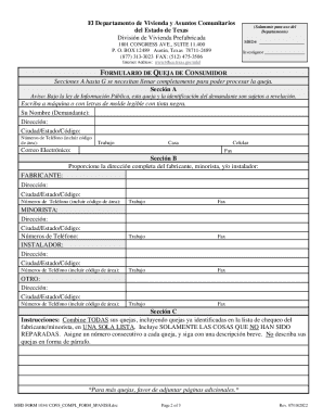 Texas Consumer Complaint Form