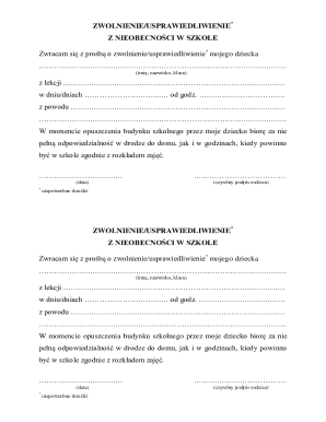 School Absence Excuse Note