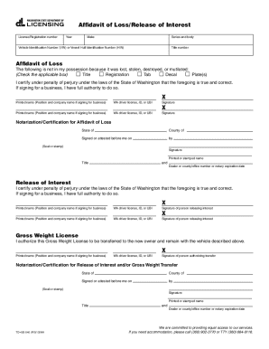 Washington Affidavit of Loss and Release of Interest