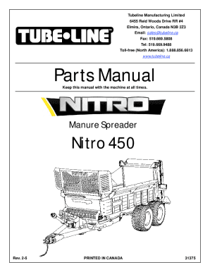 Tubeline Nitro 450 Manure Spreader Parts Manual