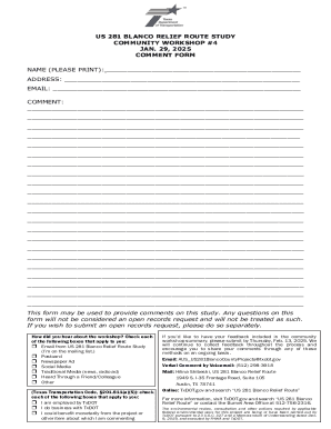 US 281 Blanco Relief Route Study Comment Form