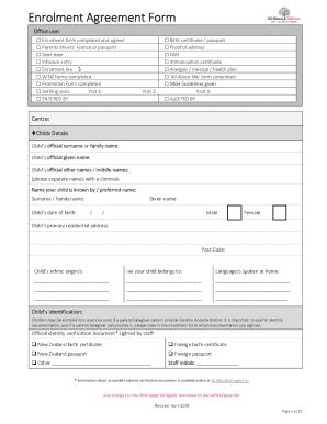 New Zealand Child Enrolment Agreement Form