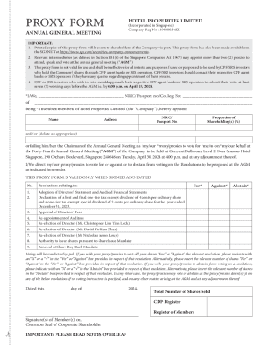 Hotel Properties Limited Proxy Form