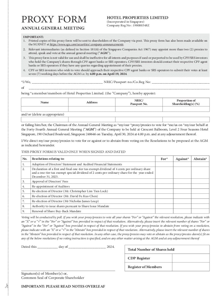 Hotel Properties Limited Proxy Form - Blank Fillable Template | Fill ...