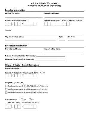 Clinical Criteria Worksheet for RimabotulinumtoxinB