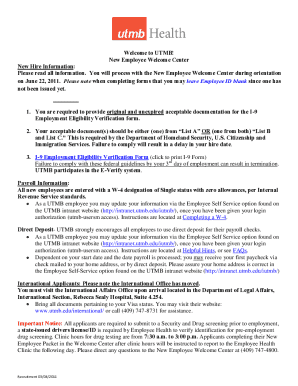 UTMB New Employee Welcome Center Form