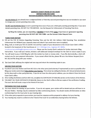 Motion Regarding Parenting Time FOC 65