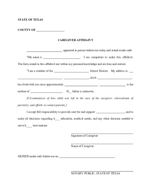 Texas Caregiver Affidavit and Special Power of Attorney