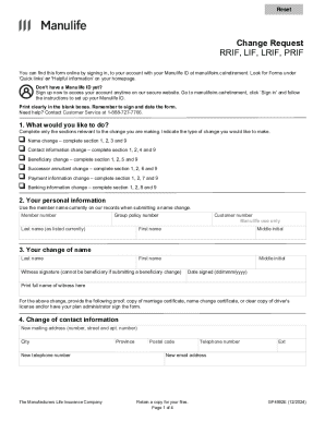 Manulife Change Request Form