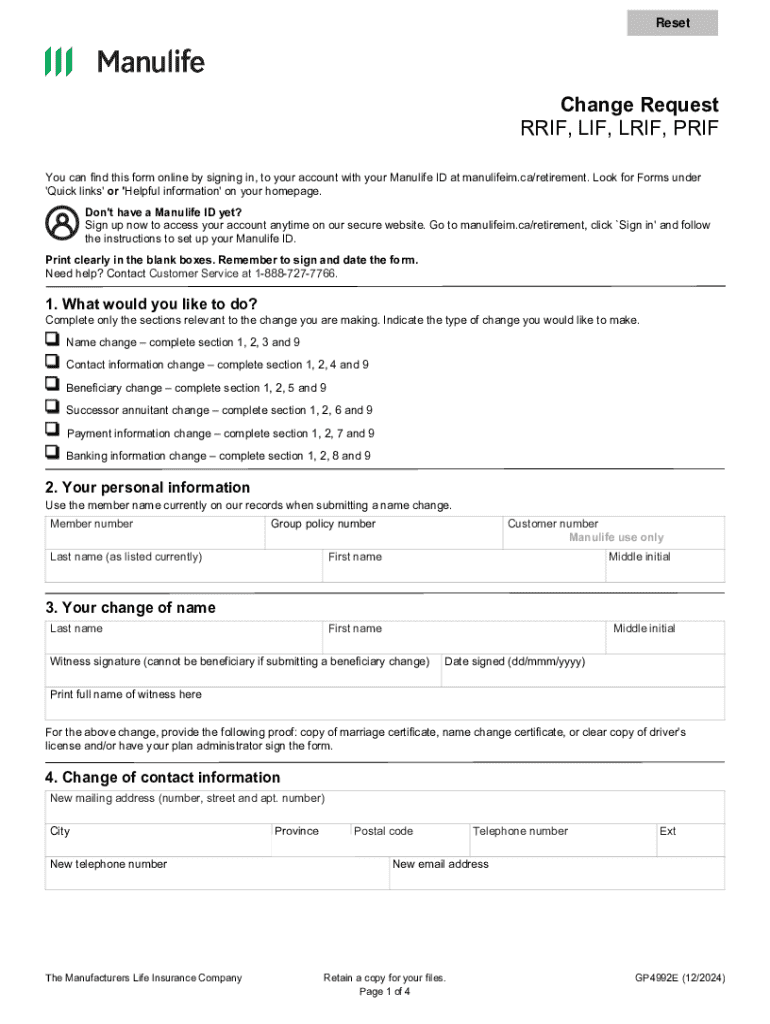 Manulife Change Request Form - Blank Fillable Template | Fill Out ...