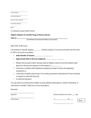 Request for Certified Copy of Divorce Decree