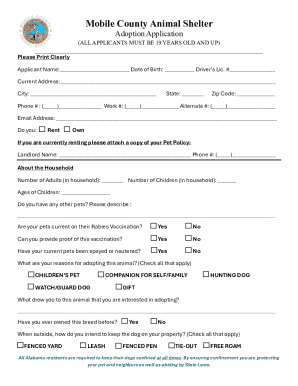 Mobile County Animal Shelter Adoption Application