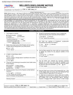 Seller's Disclosure Notice