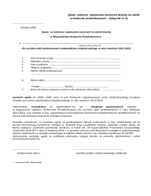 Parent Consent Form for Subject Competition