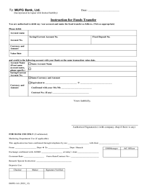 MUFG Bank Funds Transfer Instruction