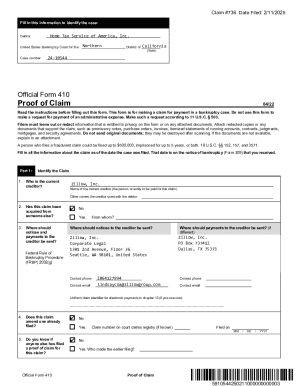 Proof of Claim Form 410