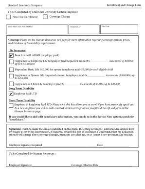 Utah State University Employee Insurance Enrollment Form