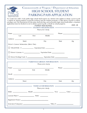Virginia High School Parking Pass Application