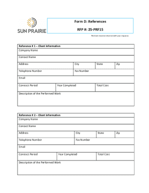 Request for Proposal Reference Form