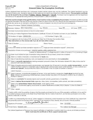 Indiana Sales Tax Exemption Certificate