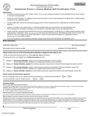Minnesota CDL Medical Self-Certification Form