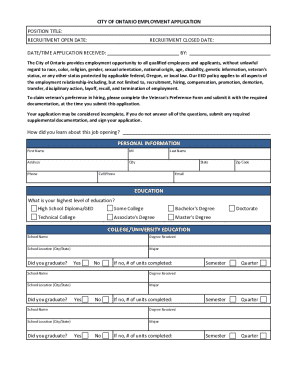 City of Ontario Employment Application