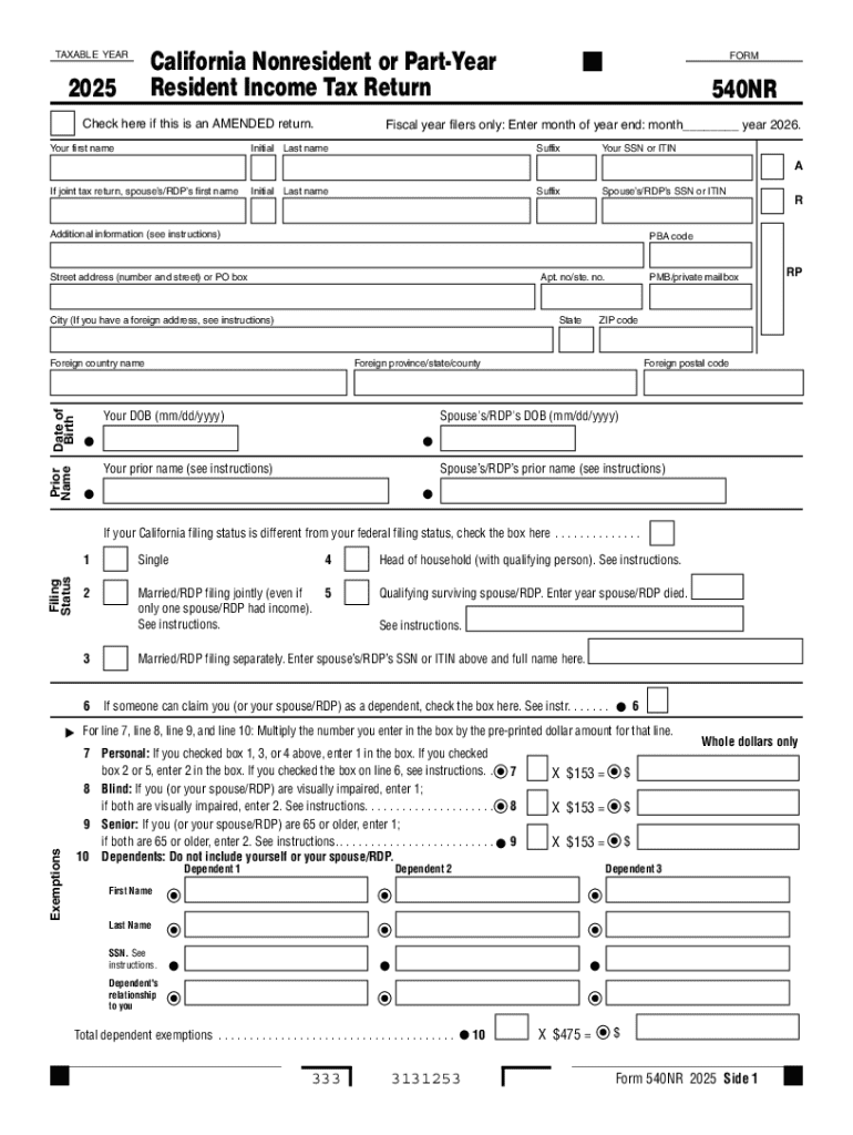 California Nonresident or Part-Year 540NR Tax Return Preview on Page 1