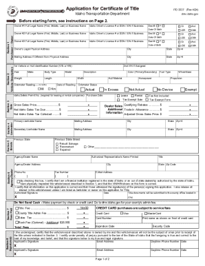 Idaho Certificate of Title Application