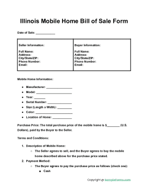 Illinois Mobile Home Bill of Sale Form