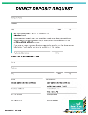 Direct Deposit Request Form
