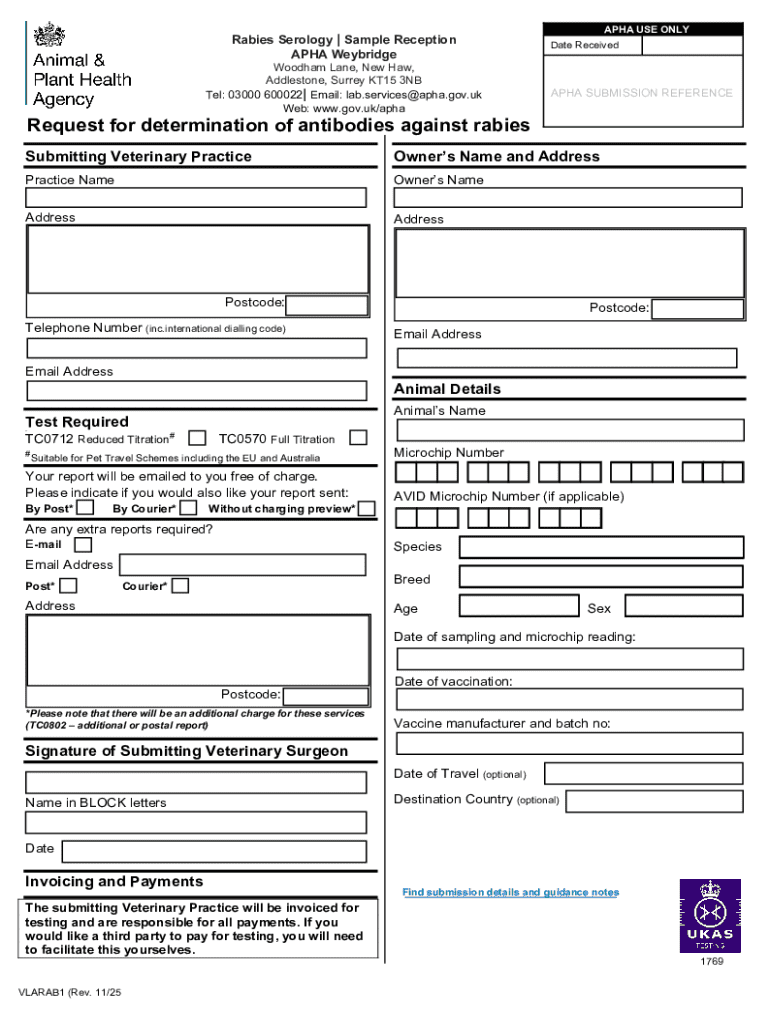 Rabies Serology Submission Form - Blank Fillable Template | Fill Out ...