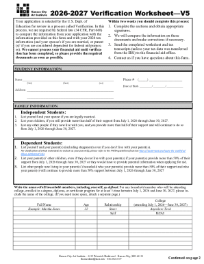 2026-2027 Verification Worksheet