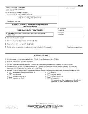 California Request for Trial by Written Declaration