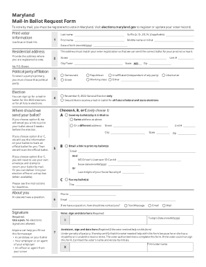 Maryland Mail-in Ballot Request Form