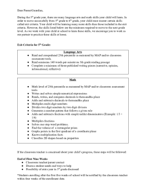 5th Grade Exit Criteria Form