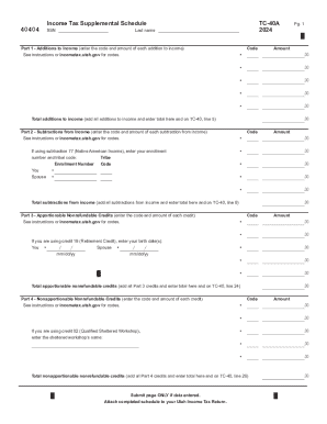 Utah Income Tax Supplemental Schedule TC-40A