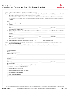 Form 16: Tenant Termination Notice
