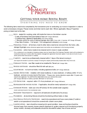 Mauzy Properties Move-In Inspection Checklist