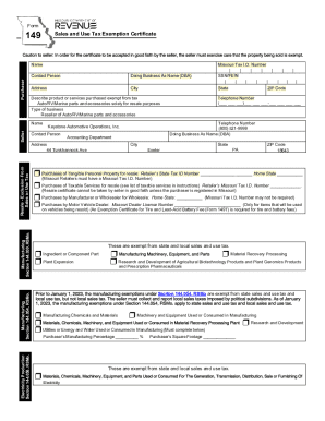 Missouri Sales and Use Tax Exemption Certificate