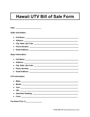Hawaii UTV Bill of Sale Form