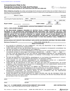 Comprehensive Rider to Residential Contract for Sale and Purchase