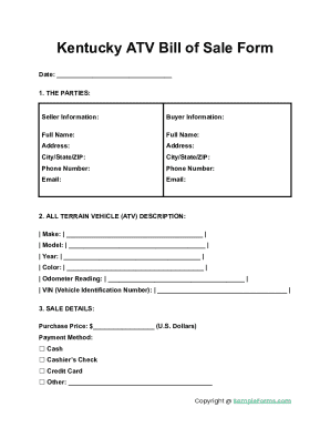 Kentucky ATV Bill of Sale Form