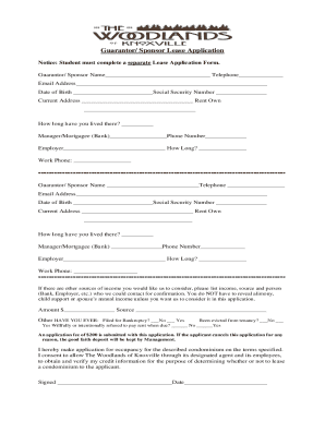 Guarantor Sponsor Lease Application