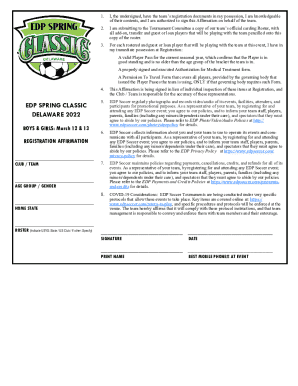 EDP Soccer Registration Affirmation Form