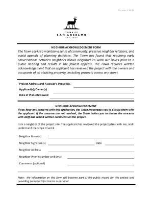 Neighbor Acknowledgement Form