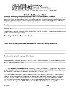 2025 Non-Certifiable Ag Affidavit