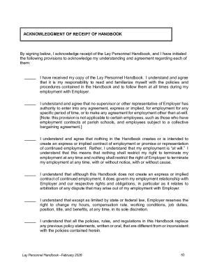 Acknowledgment of Receipt of Lay Personnel Handbook