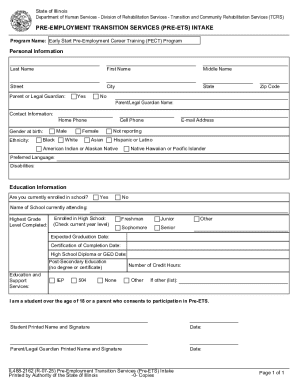 Illinois Pre-Employment Transition Services Intake Form
