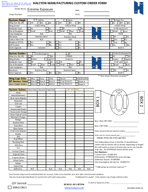 Halcyon Manufacturing Custom Order Form