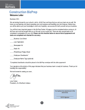 Construction BizPrep Welcome Letter